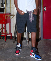 Destroyed Denim Shorts - Black